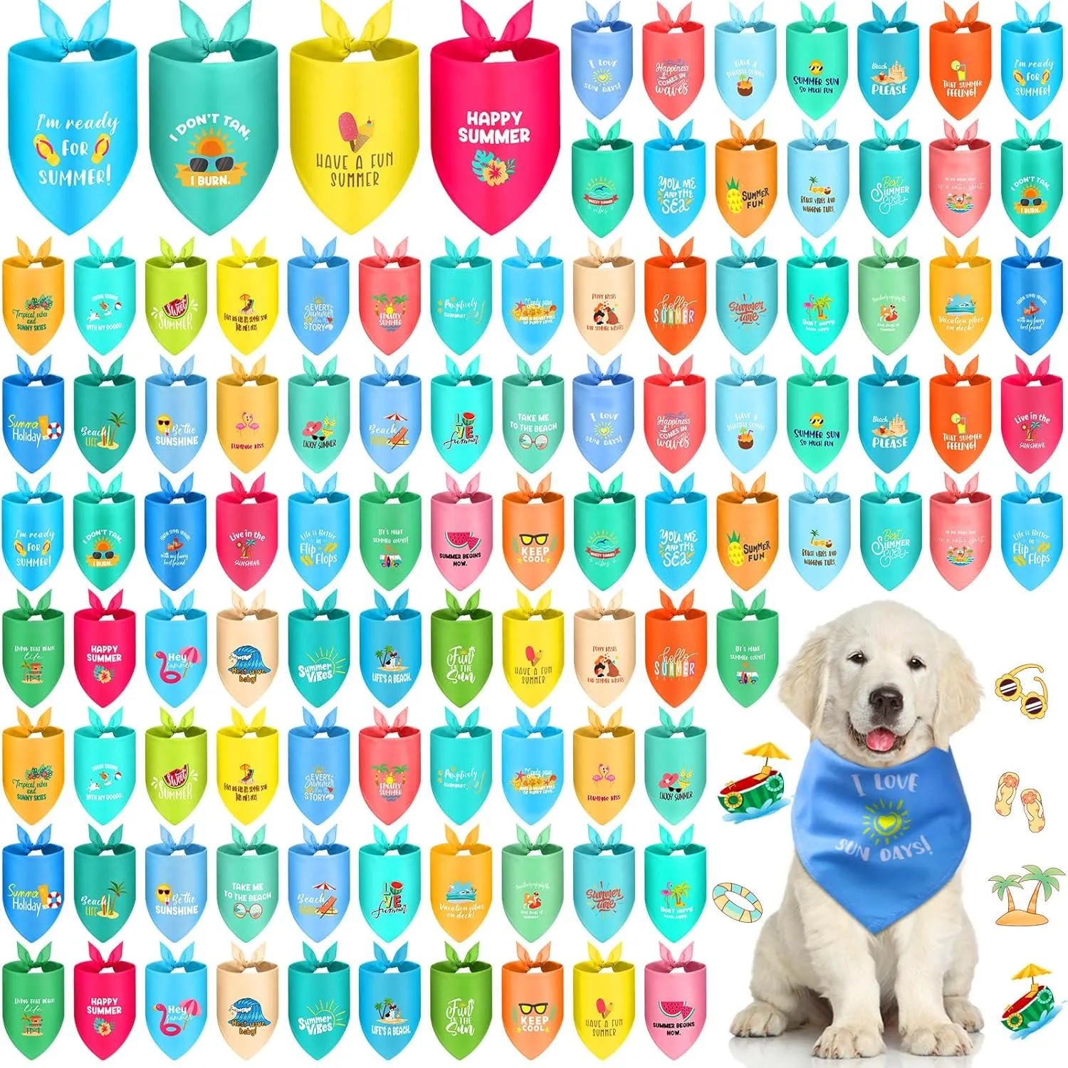 100 Pcs Dog Bandana Bulk with Sayings Summer Pet Triangle Scarf Bibs Washable Puppy Kerchief Adjustable Grooming Supplies for Small Medium Large Dog Cat Costume Accessories
