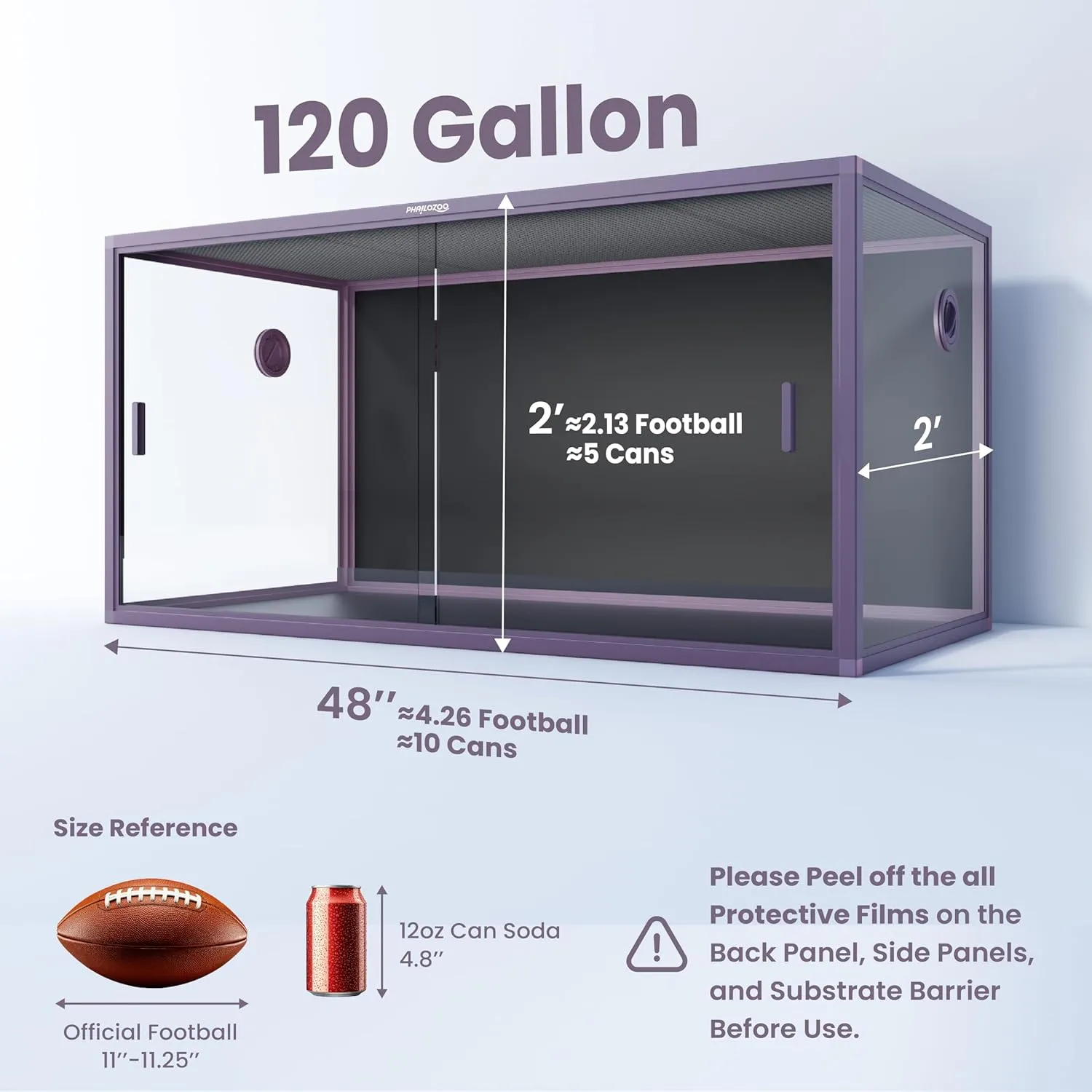 120 Gallon Bearded Dragon Tank,48" x 24" x 24" Reptile Tank with Sliding Door Top Screen Ventilation, Front Opening Reptile Enclosure for Easy Maintenance