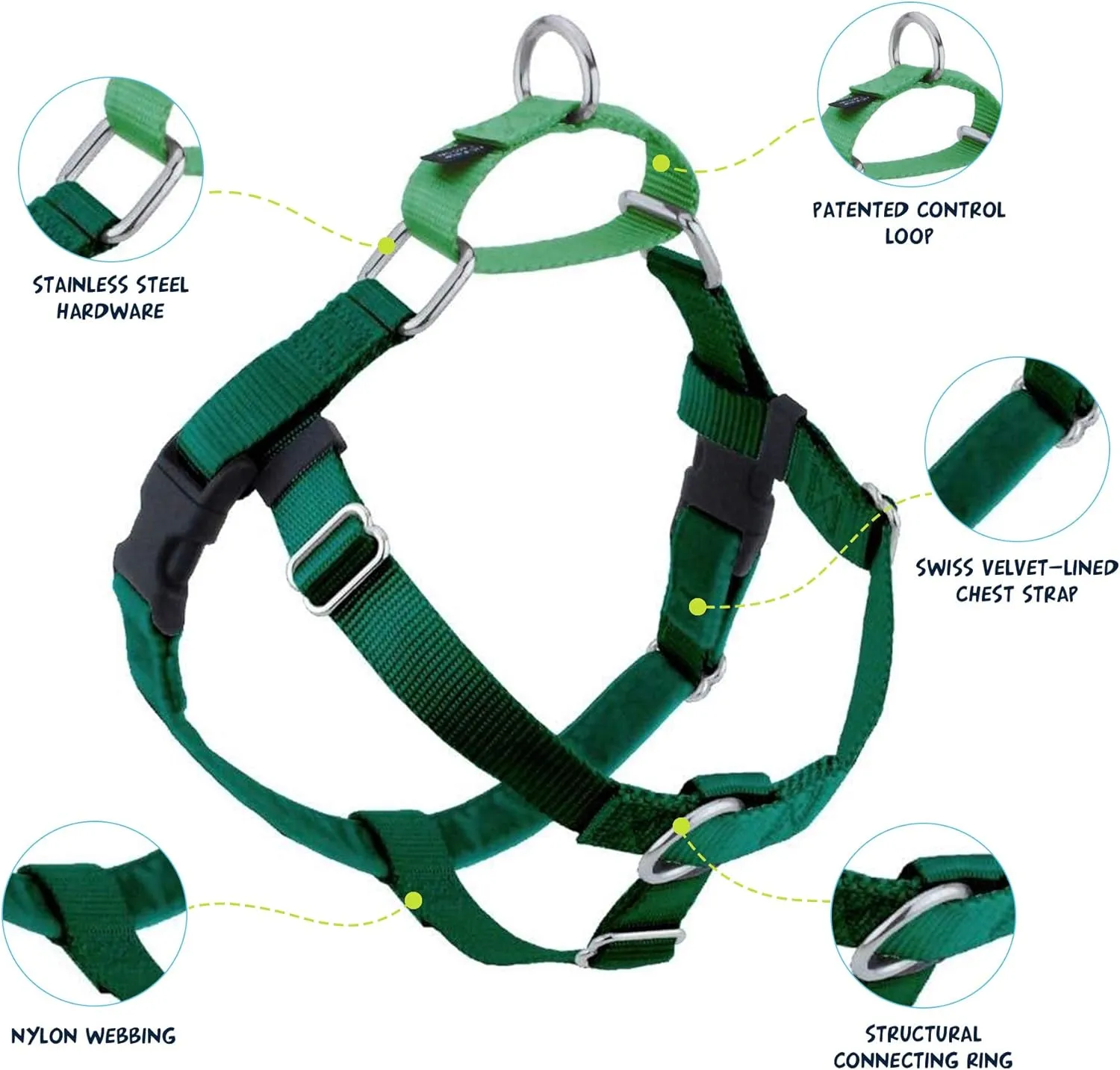 2 Hounds Design Freedom No Pull Dog Harness, Adjustable Harness and Leash Set, Easy Walking & Comfortable Control, Fits Small, Medium & Large Dogs, Solid Colors, Made in USA, 1" LG, Kelly Green