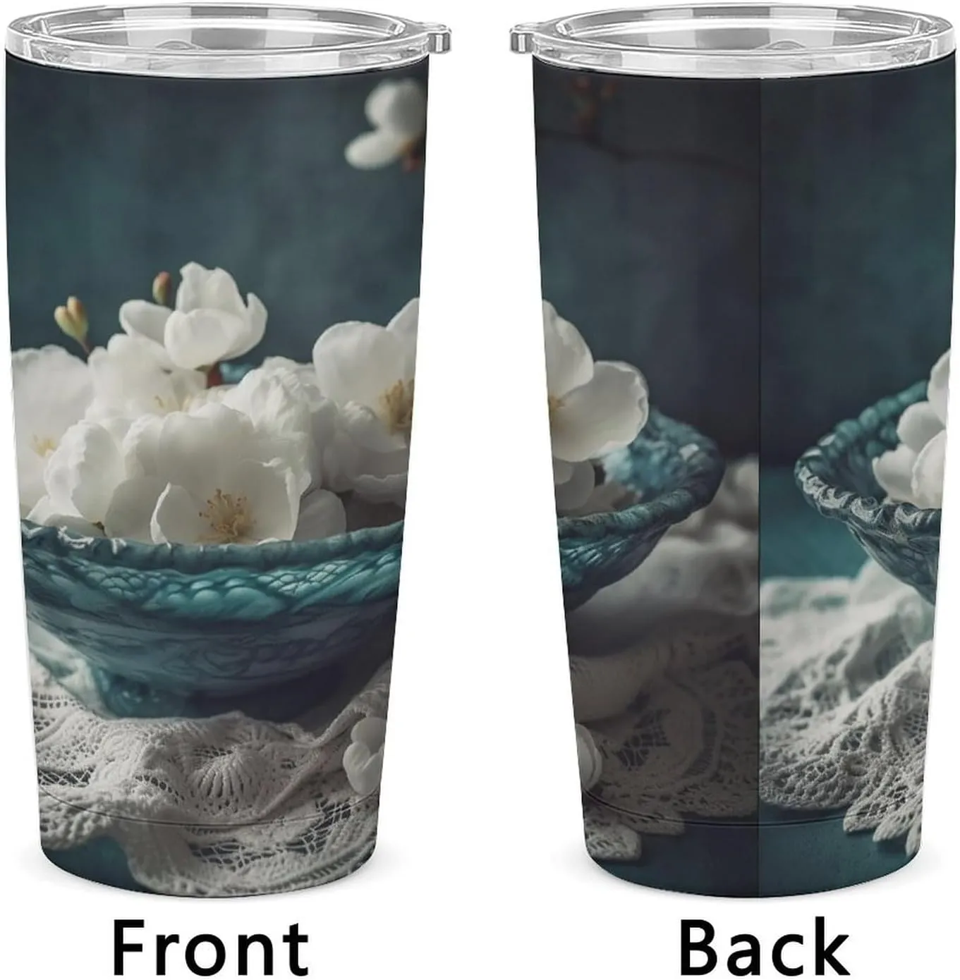 20 Oz Tumbler With Straw Leak Proof Thermos Cup, Flowers in Bowl Stainless Steel Insulated Travel Coffee Mug Fit for Car Cup Holder