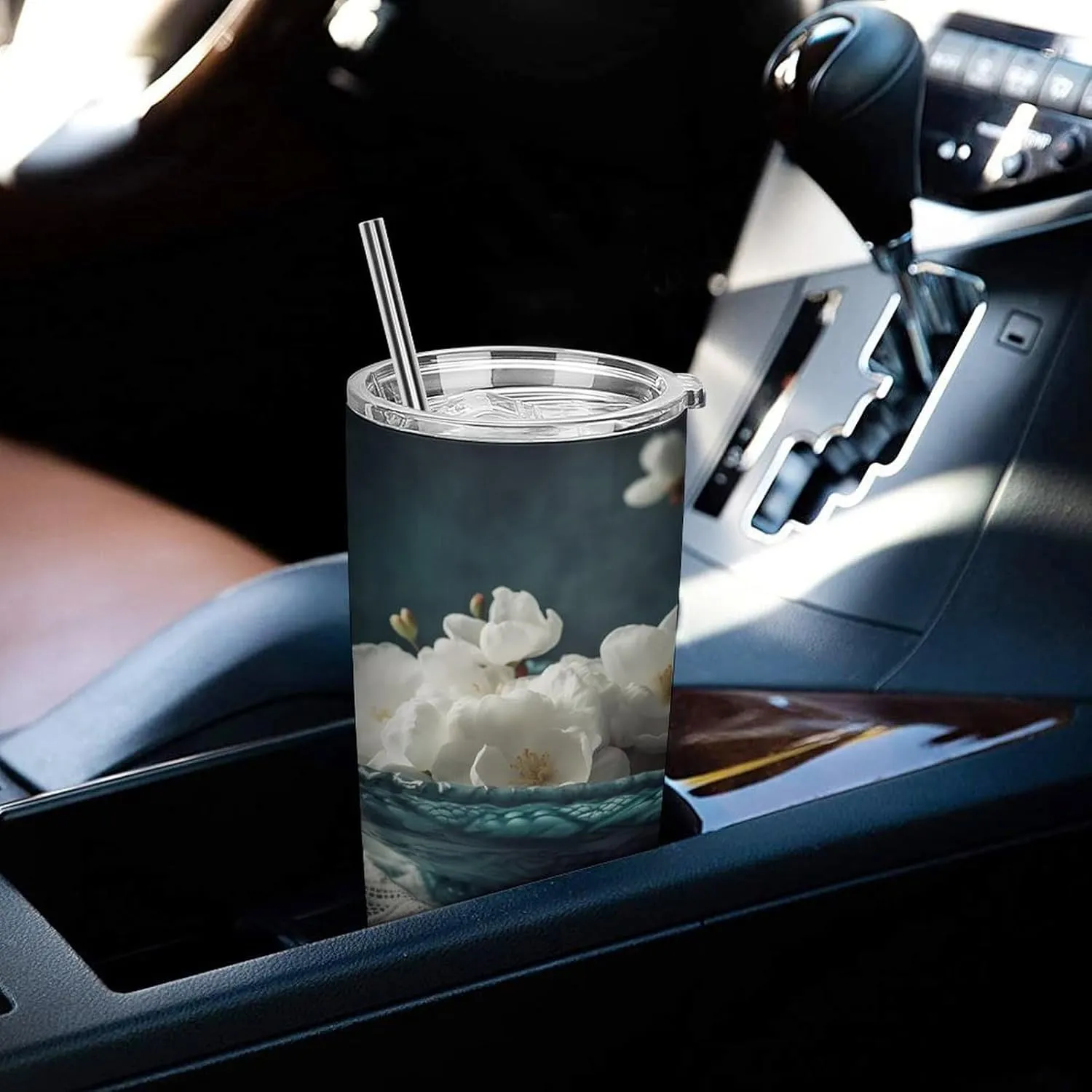 20 Oz Tumbler With Straw Leak Proof Thermos Cup, Flowers in Bowl Stainless Steel Insulated Travel Coffee Mug Fit for Car Cup Holder