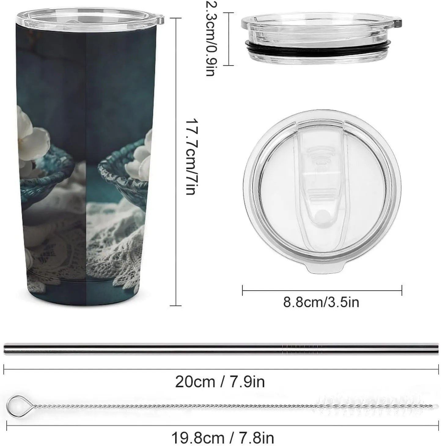 20 Oz Tumbler With Straw Leak Proof Thermos Cup, Flowers in Bowl Stainless Steel Insulated Travel Coffee Mug Fit for Car Cup Holder