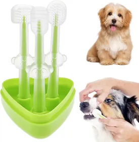 3 Pack Multi Angle Dog Toothbrush with Case, Extra Soft Dog & Cat Toothbrushes, Silicone Dog Tooth Brushing Kit, Remove Plaque for Easy Teeth Cleaning