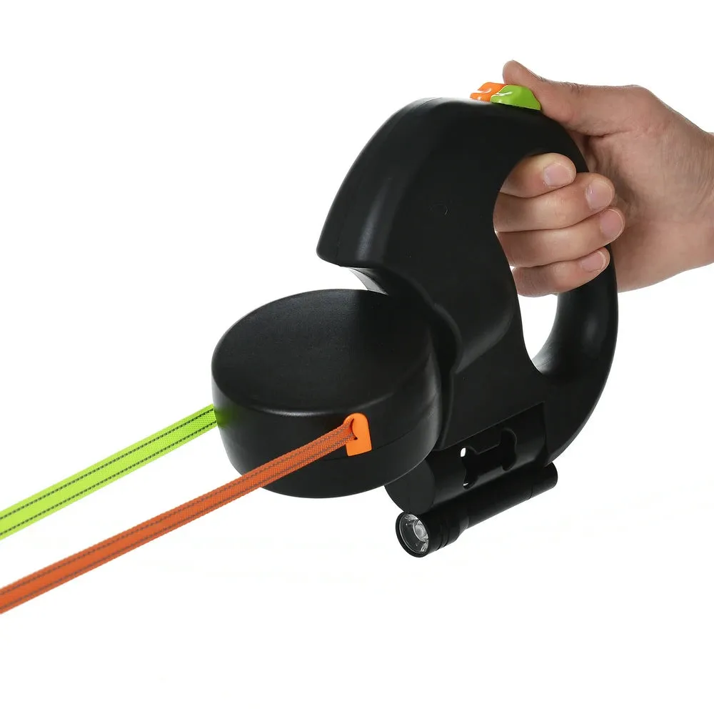 3M Retractable Double Dog Leash with Reflective Lights