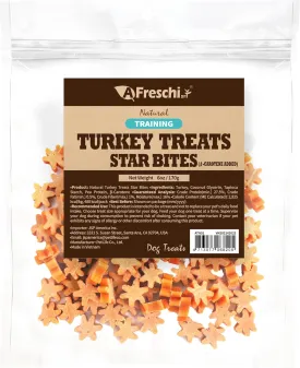 Afreschi Natural Turkey Treats Star Bites 6 oz, Hexagonal Shape, USA-Sourced, All-Natural, Hypoallergenic, Low-Fat, Healthy & Easily Digestible, Puppy & Training Snack & Small Dogs