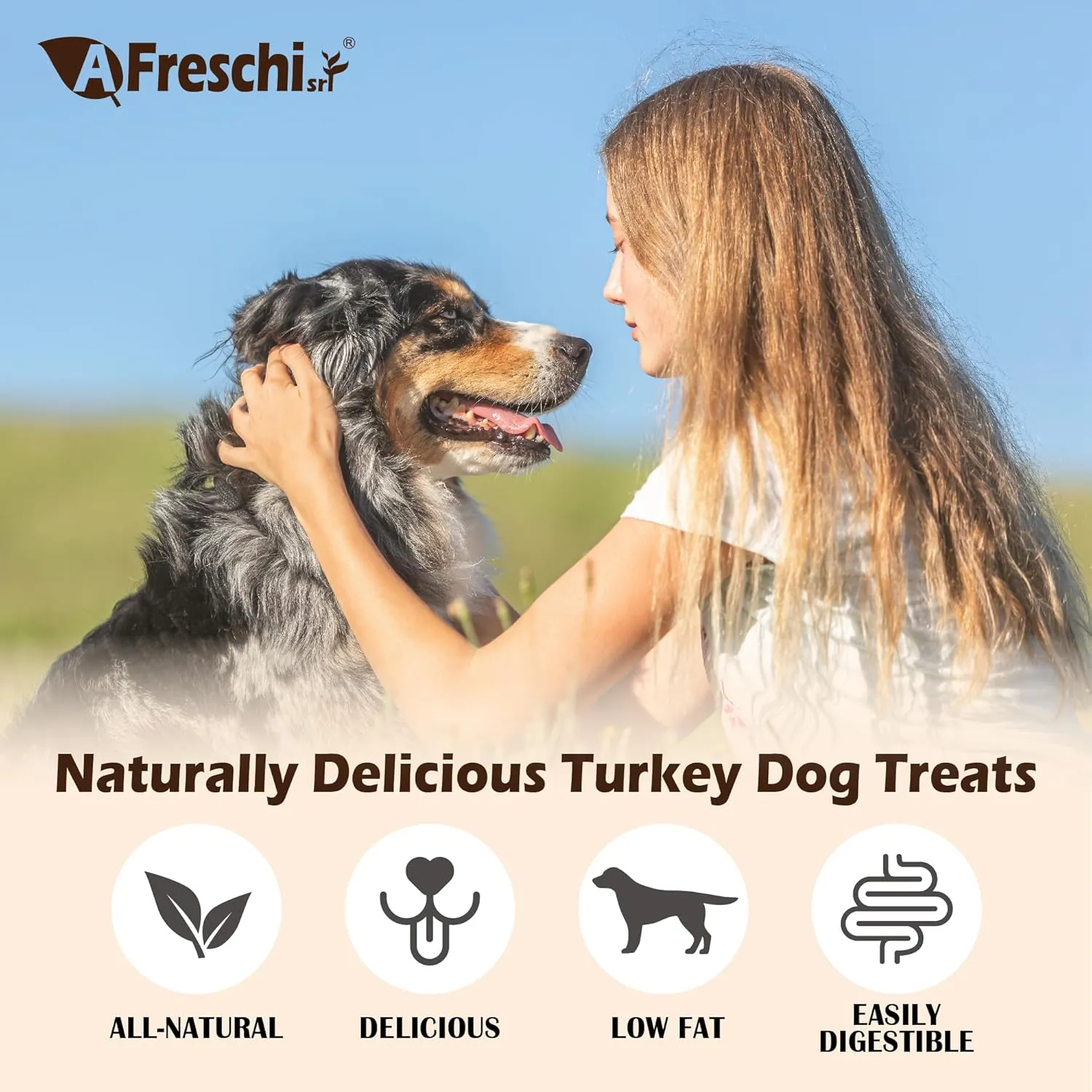 Afreschi Natural Turkey Treats Star Bites 6 oz, Hexagonal Shape, USA-Sourced, All-Natural, Hypoallergenic, Low-Fat, Healthy & Easily Digestible, Puppy & Training Snack & Small Dogs
