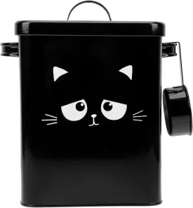 Airtight Pet Food Storage Container: 1pc Metal Dog Cat Food Treats Containers Set with Scoop, 6L Black Large Storage Bins Bucket Flour Canister Tin, 9.04x7.07x5.89in