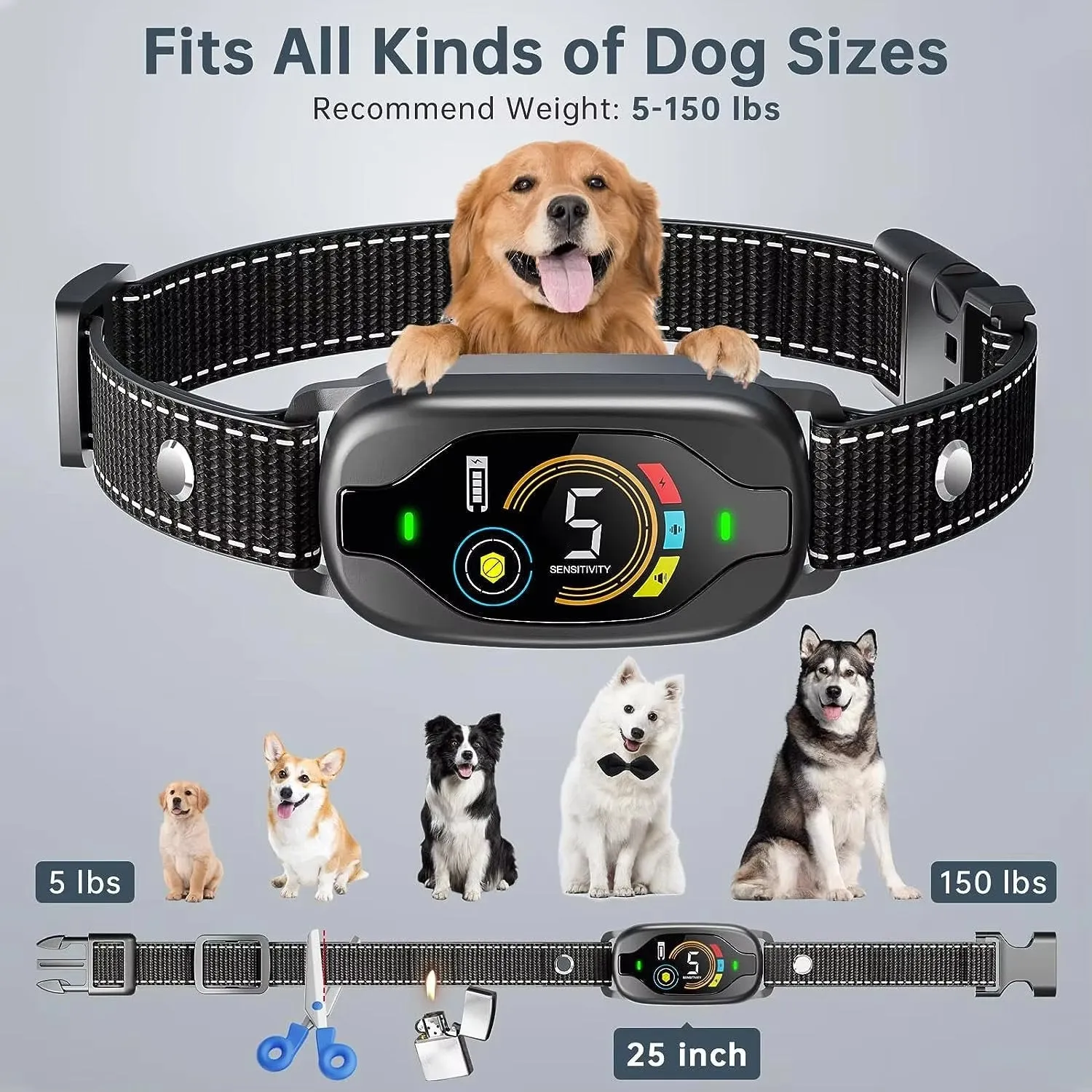 Anti-Bark Dog Collar with Smart Protection and Multi-Level Sensitivity