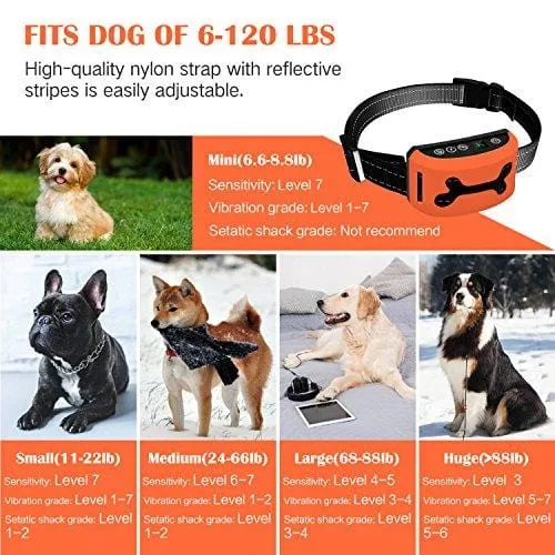 Bark Collar, 2019 Adjustable Vibration, Shock Sensitivity Level 1-7, Rechargeable Waterproof, Smart Barking Detection Small Large Dog, No Bark Collar