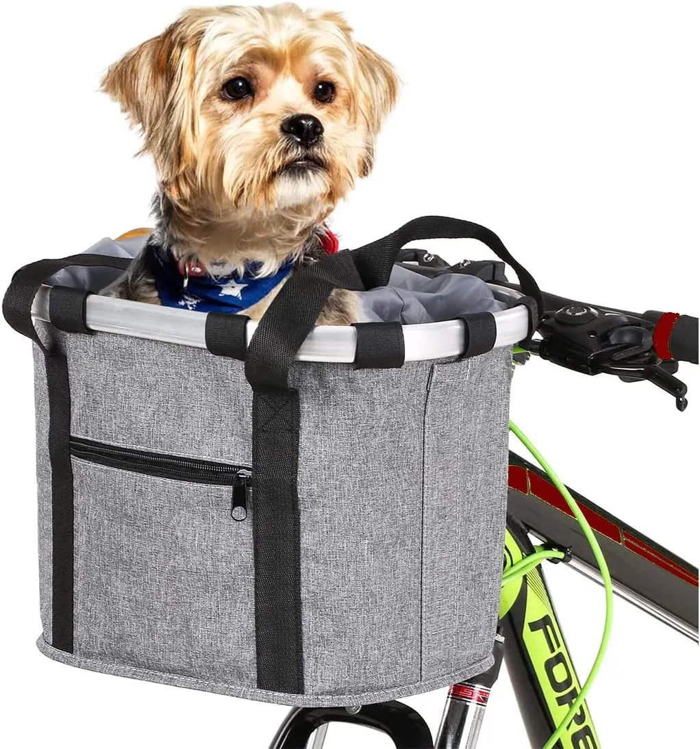 Bike Basket,Dog Bike Basket with Zipper Pocket | Detachable Bicycle Front Dog Carrier with Handle Bike Accessories for Women Pet Grocery Shopping Picnic