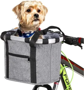 Bike Basket,Dog Bike Basket with Zipper Pocket | Detachable Bicycle Front Dog Carrier with Handle Bike Accessories for Women Pet Grocery Shopping Picnic