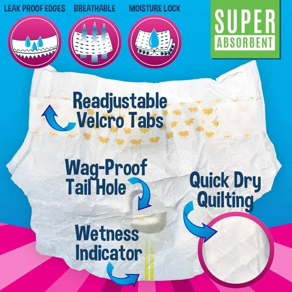 Bodhi Dog Disposable Female Dog Diapers - Super Absorbent Dog Diapers for Female Heat Cycle - Adjustable Fit Pee Wraps for Potty Training, Moisture Control & Wetness Indicator - Extra Large (20 Count)