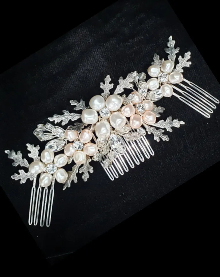 Bridal headpiece - pearl floral and leaf comb - Claudia by Kezani - BUY or HIRE