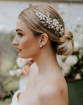 Bridal headpiece - pearl floral and leaf comb - Claudia by Kezani - BUY or HIRE
