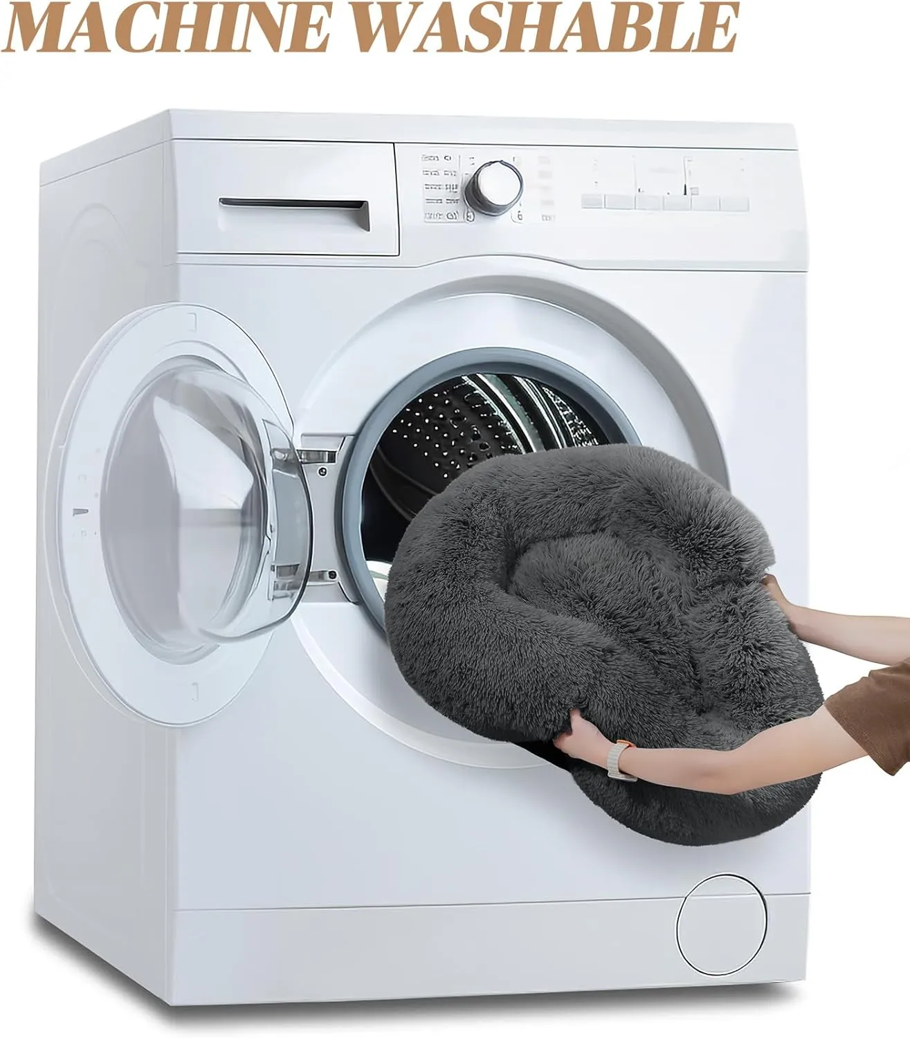 Calming Small Dog Bed, Donut Fluffy Anti-Anxiety Round Washable Cute Bed, Plush Cozy Cuddler Warming Soft Comfort Pet Bed for Small Medium Dogs Cats, 20inch,Dark Grey