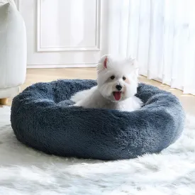 Calming Small Dog Bed, Donut Fluffy Anti-Anxiety Round Washable Cute Bed, Plush Cozy Cuddler Warming Soft Comfort Pet Bed for Small Medium Dogs Cats, 20inch,Dark Grey