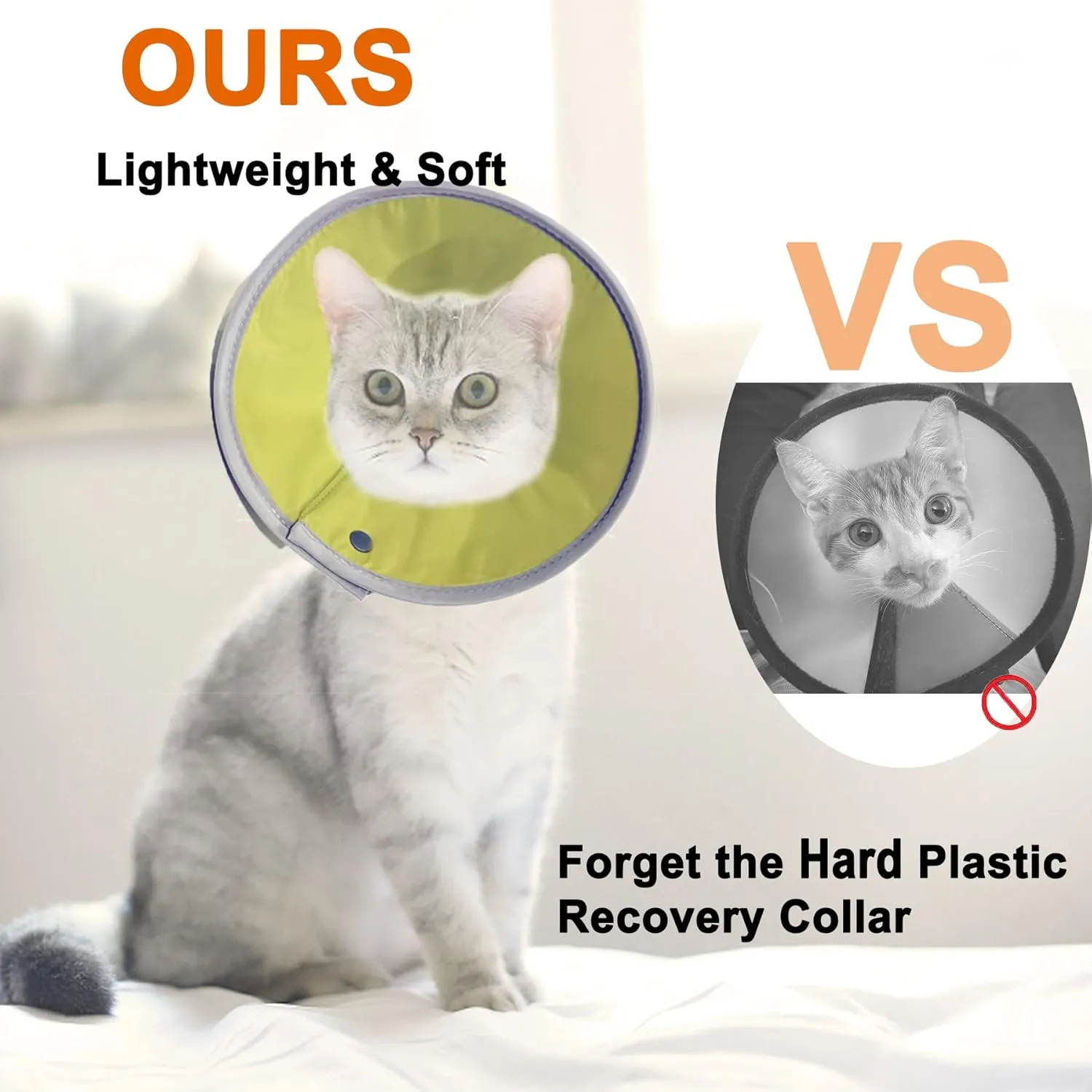 Cat Cone Collar Soft, Adjustable Cat Recovery Collar, Cat Cones After Surgery, Cat Neck Cone for Cats Kittens (Yellow Green, Medium)