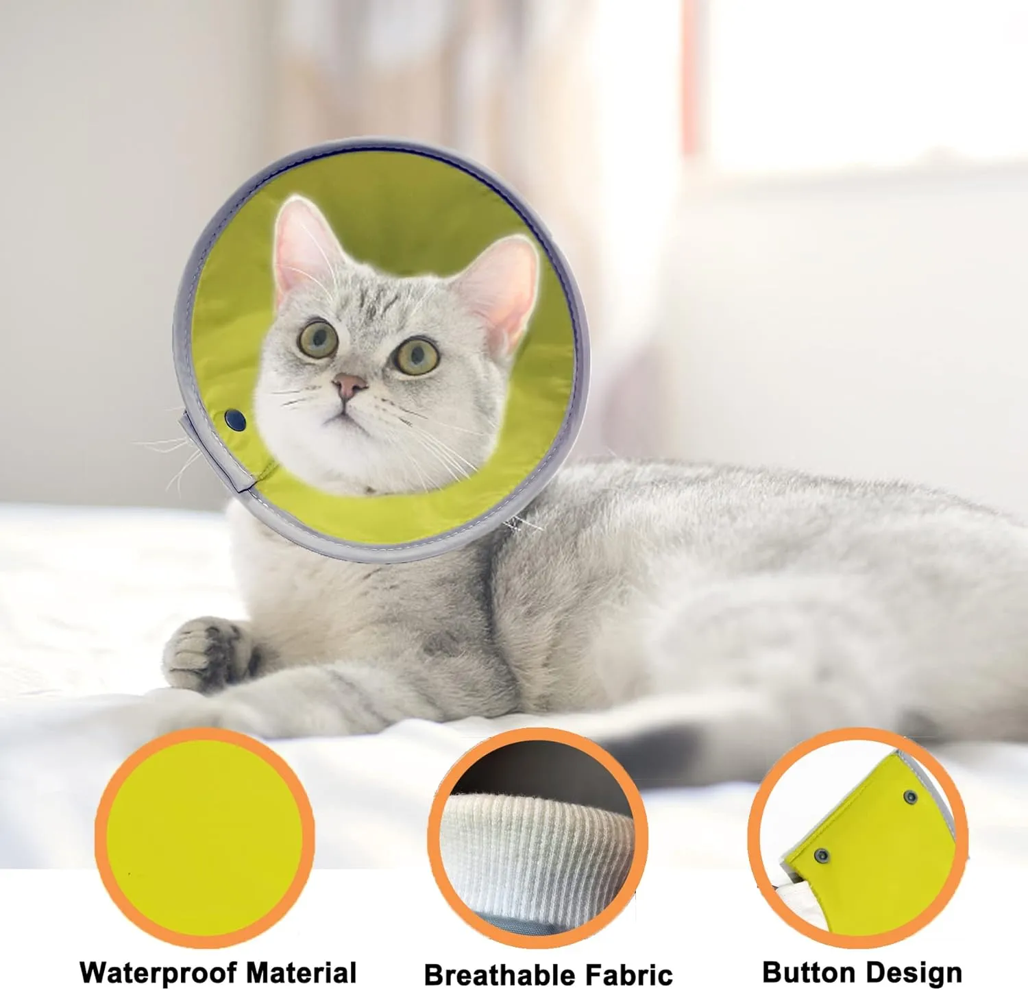 Cat Cone Collar Soft, Adjustable Cat Recovery Collar, Cat Cones After Surgery, Cat Neck Cone for Cats Kittens (Yellow Green, Medium)