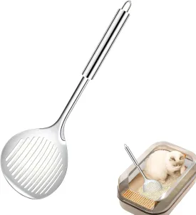 Cat Litter Scooper Accessories, Cat Litter Scoop Metal Cat Poop Sifter Pet Supplies with Non-Slip Long Handle Home Cat Scooper Stainless Steel Poop Sifting Cleaning for Litter Box