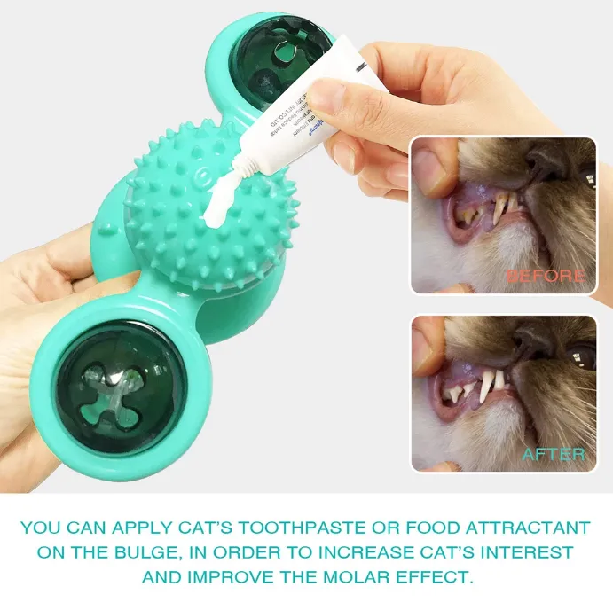 Cat Treadmill Massage Rotatable LED Ball Windmill Cat Toy Pet Teeth Cleaning Toy