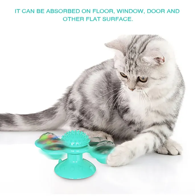 Cat Treadmill Massage Rotatable LED Ball Windmill Cat Toy Pet Teeth Cleaning Toy