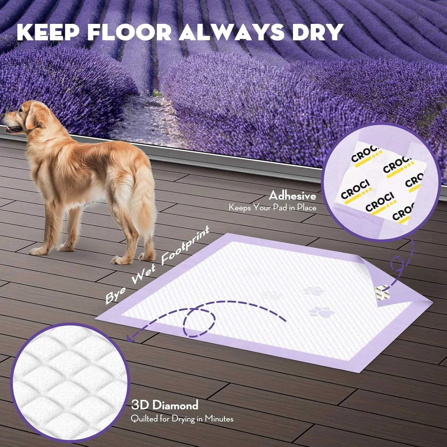 CROCI Dog Pads Lavender Scented 30x36in Extra Large Pee Pads for Dogs with Odor Eliminating Puppy Pads Thicken Super Absorbent Up to 10 Cups Pee Pads, Disposable (40 Counts)