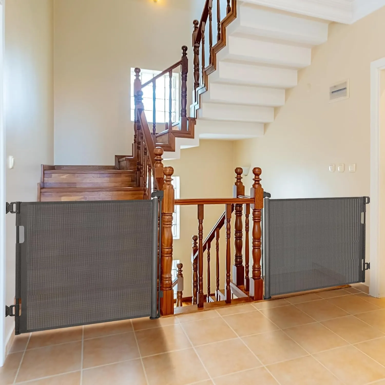 DEAR LOV 2 Pack Retractable Baby Gate,Mesh Baby Gate or Mesh Dog Gate,33" Tall,Extends up to 55" Wide,Child Safety Gate for Doorways, Stairs, HallwaysGrey,33"x55")