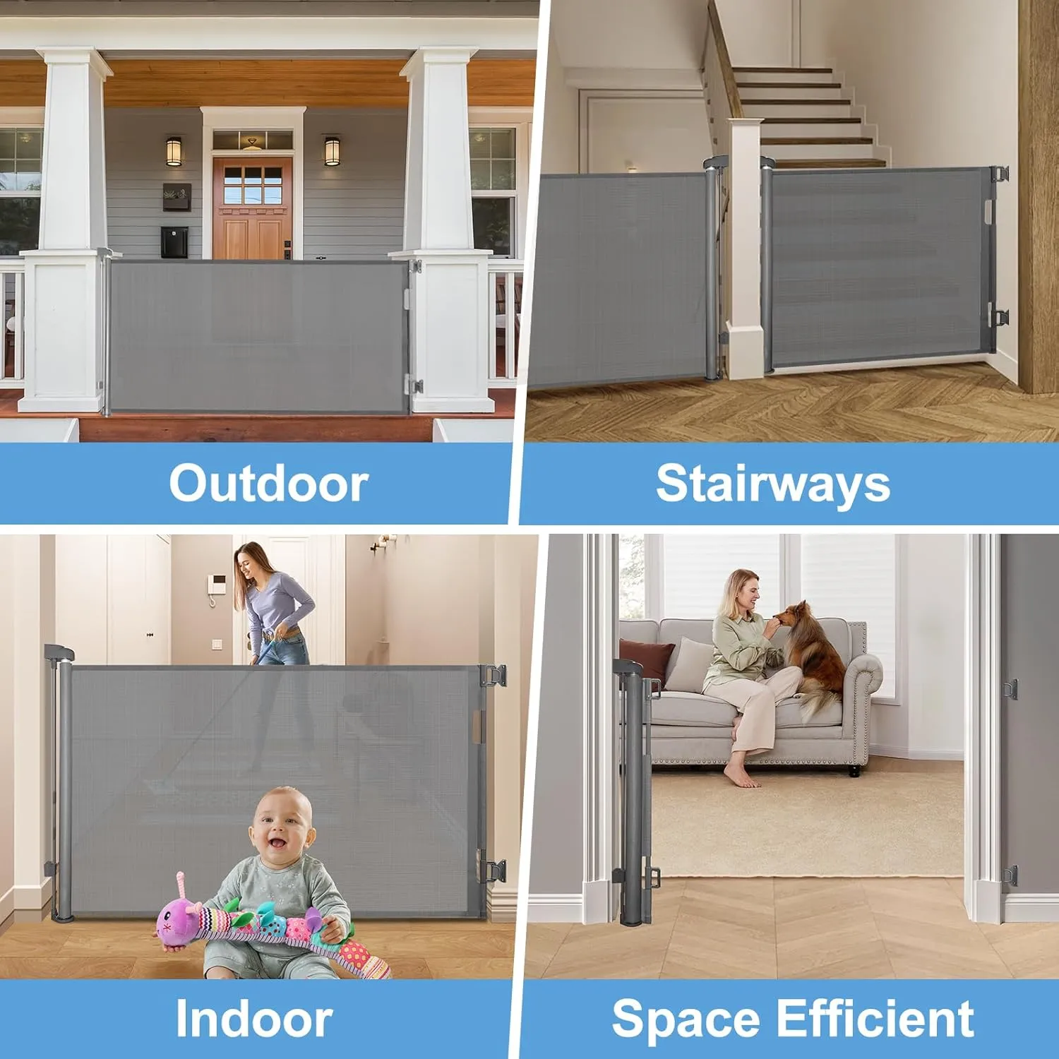 DEAR LOV 2 Pack Retractable Baby Gate,Mesh Baby Gate or Mesh Dog Gate,33" Tall,Extends up to 55" Wide,Child Safety Gate for Doorways, Stairs, HallwaysGrey,33"x55")