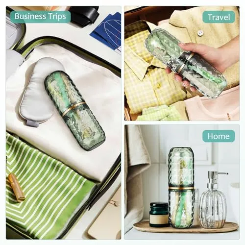 Didiseaon Travel Toothbrush Case with Cover, Portable Toothbrush Holder Cup Storage Container for Bathroom Trip School