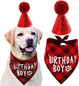 Dog Birthday Hat and Dog Birthday Bandana Boy Set