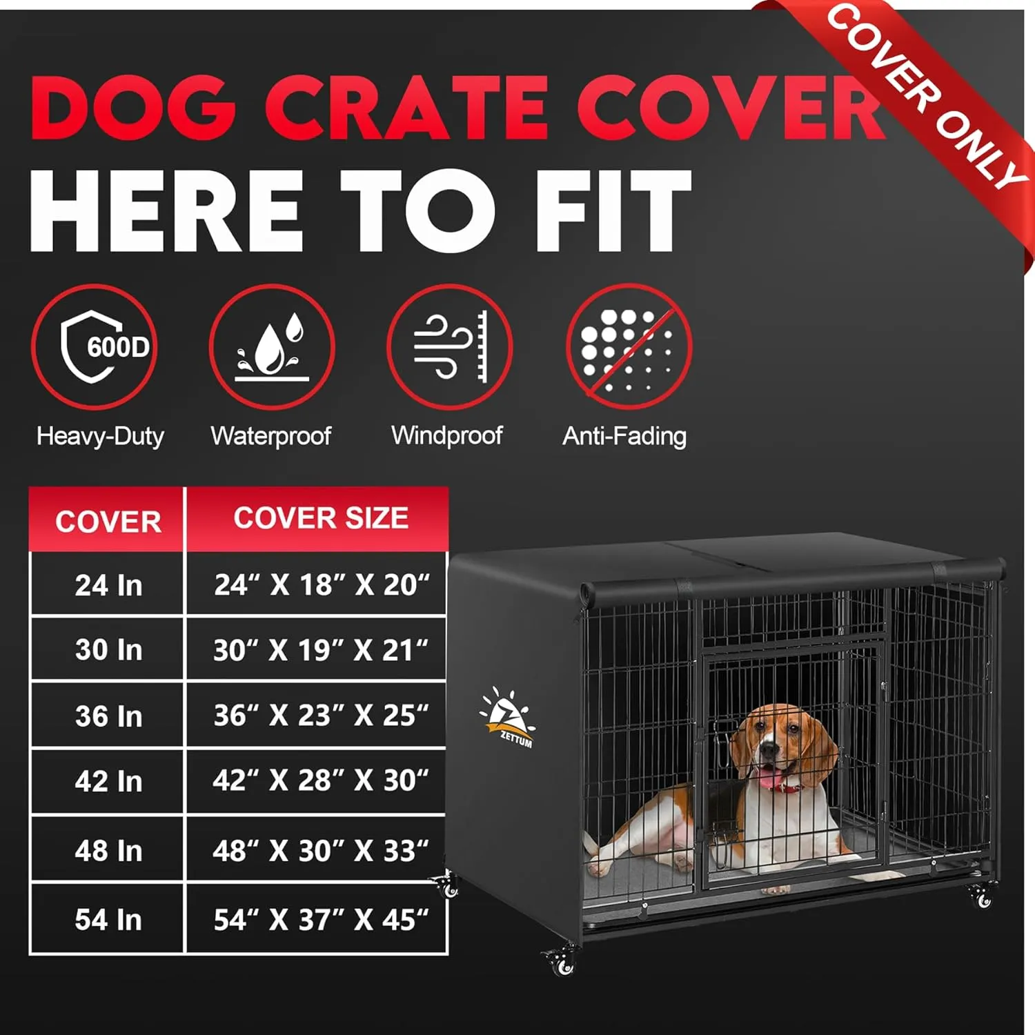 Dog Crate Cover 36 Inch - 600D Kennel Crate Covers for Dog Cage Waterproof & Heavy Duty, Small Dog Cage Cover Universal Fit for Most Wire Pet Crates - 36 x 24 x 24 Inch (Cover Only)