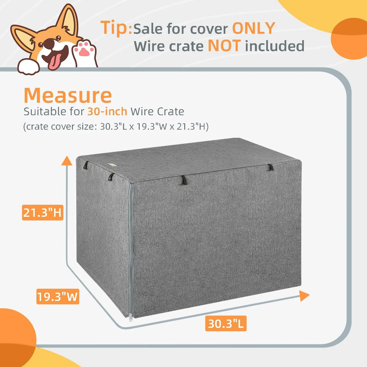 Dog Crate Cover - Kennel Covers Fit for 30 Inch Dogs Crate, Double Door Polyester for Wire Puppy Cage Indoor Outdoor Protection, Grey