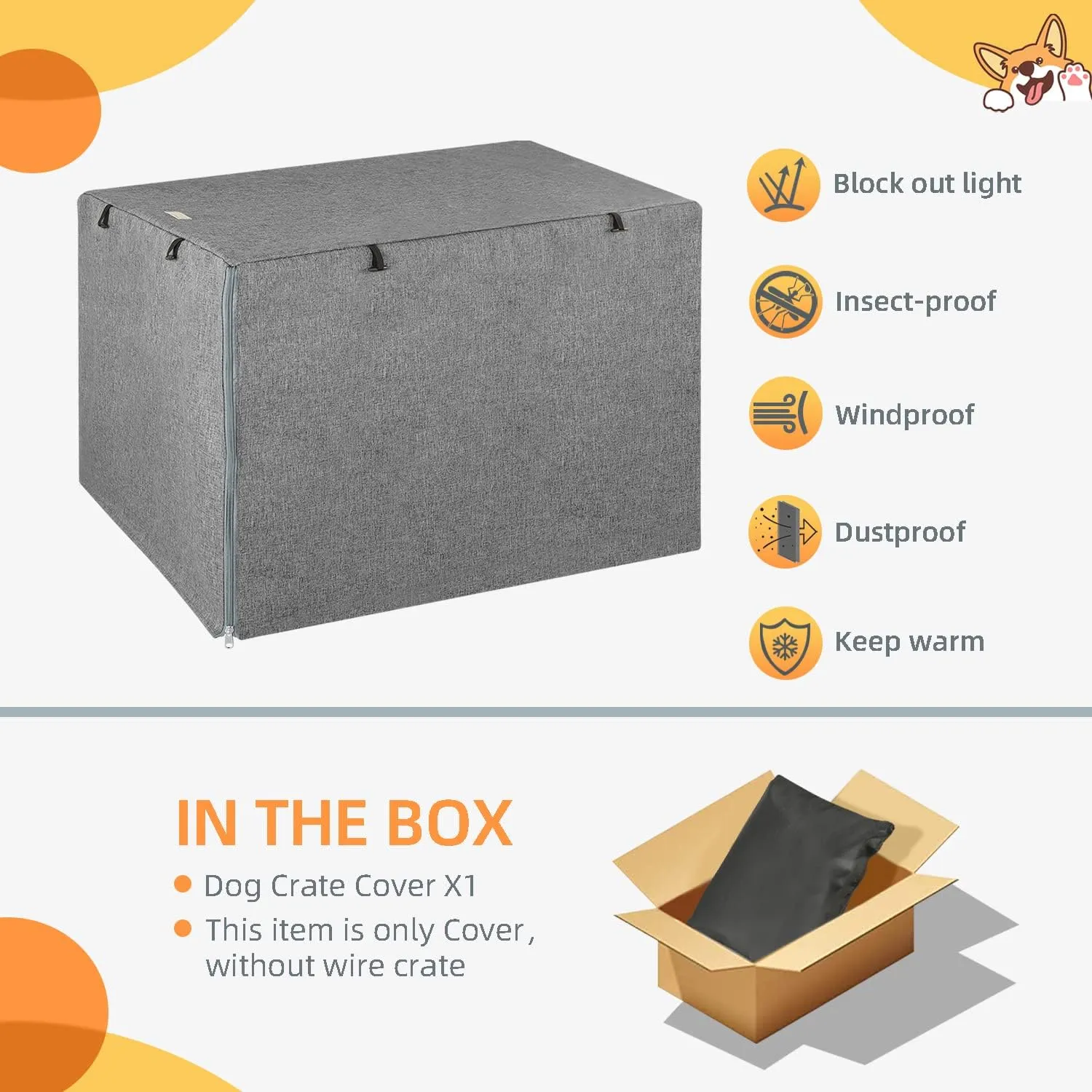 Dog Crate Cover - Kennel Covers Fit for 30 Inch Dogs Crate, Double Door Polyester for Wire Puppy Cage Indoor Outdoor Protection, Grey