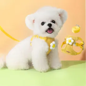 Dog Harness Backpack Cute Dog Vest Harness and Leash Set Plaid Soft Mesh Flower Pattern Dog Harness with Adjustable Travel Leash for Puppy Tiny Small Medium Dogs (Small, Yellow Flower)