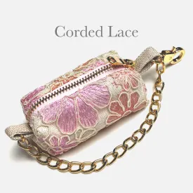 Dog poop bag dispenser ~ Corded Lace over linen