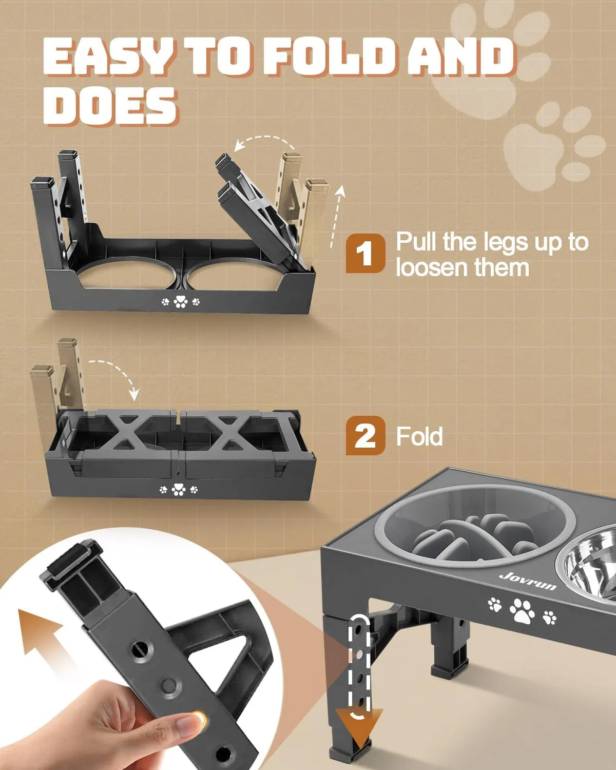 Elevated Dog Bowls, Dog Feeder with 2 Stainless Steel Dishes &1 Slow Feeder Bowl, 5 Heights Adjustable Raised Stand for Medium Large, Food Dishes with Non-Slip Feet