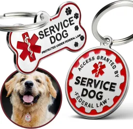 Engraved Personalized Service Dog Tag - Stainless Steel Custom ID Tags for Service Dogs - Essential Therapy Pet Name Badge for Collars, Vests, Harnesses - for Most Breeds, Small to Large