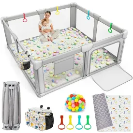Foldable Playpen with Play Mat, 71x59 Extra Large Foldable Playard with Portable Design, Indoor & Outdoor Fence, Safety PlayYard