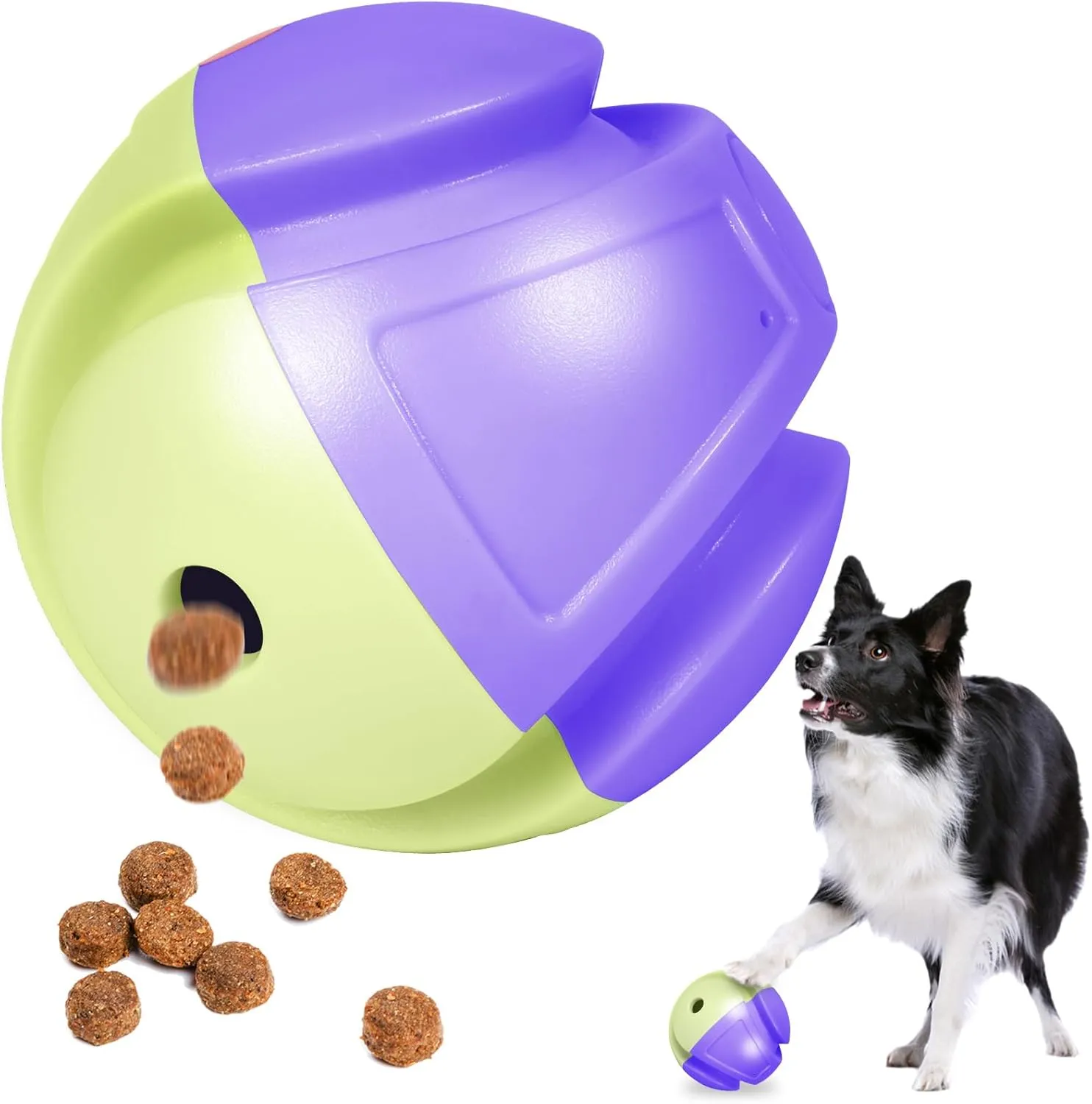 Giggle Ball, Interactive Dog Toy, Giggling Sounds When Rolled or Shaken, ABS Dogs Puzzles Feeder Slow Feeding for/Small/Medium/Large Dogs Purple-Green