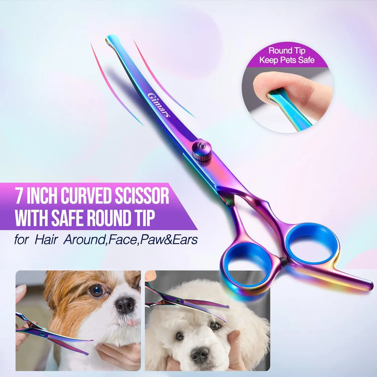Gimars Dog Grooming Scissors Kit Professional 4CR with Safety Round Tip, 5 in 1 Heavy Duty Titanium Coated Thinning & Curved & Straight Shears