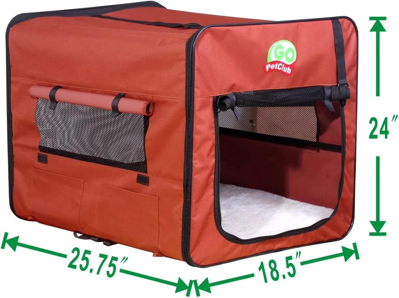 Go Pet Club 25" Soft Collapsible Dog Crate, Portable Pet Carrier, Thick Padded Pet Travel Crate for Indoor & Outdoor, Foldable Kennel Cage with Durable Mesh Windows, Brown