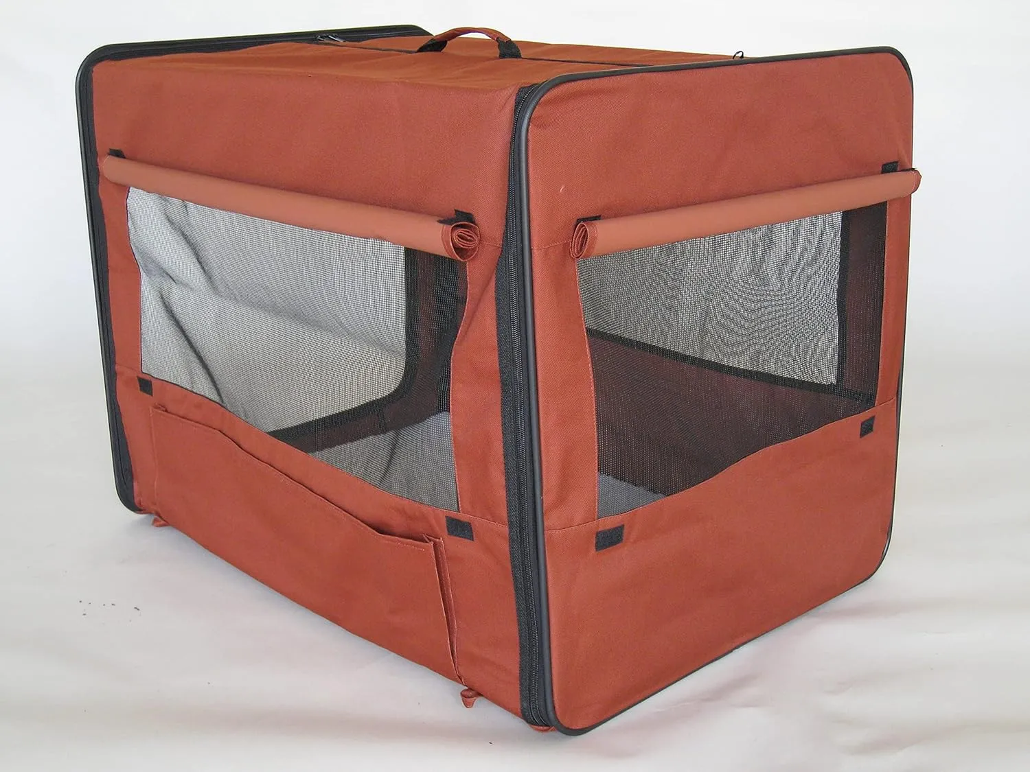 Go Pet Club 25" Soft Collapsible Dog Crate, Portable Pet Carrier, Thick Padded Pet Travel Crate for Indoor & Outdoor, Foldable Kennel Cage with Durable Mesh Windows, Brown