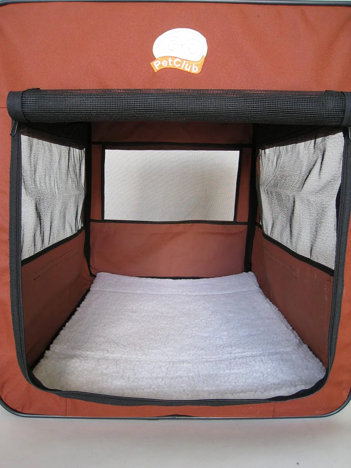 Go Pet Club 25" Soft Collapsible Dog Crate, Portable Pet Carrier, Thick Padded Pet Travel Crate for Indoor & Outdoor, Foldable Kennel Cage with Durable Mesh Windows, Brown