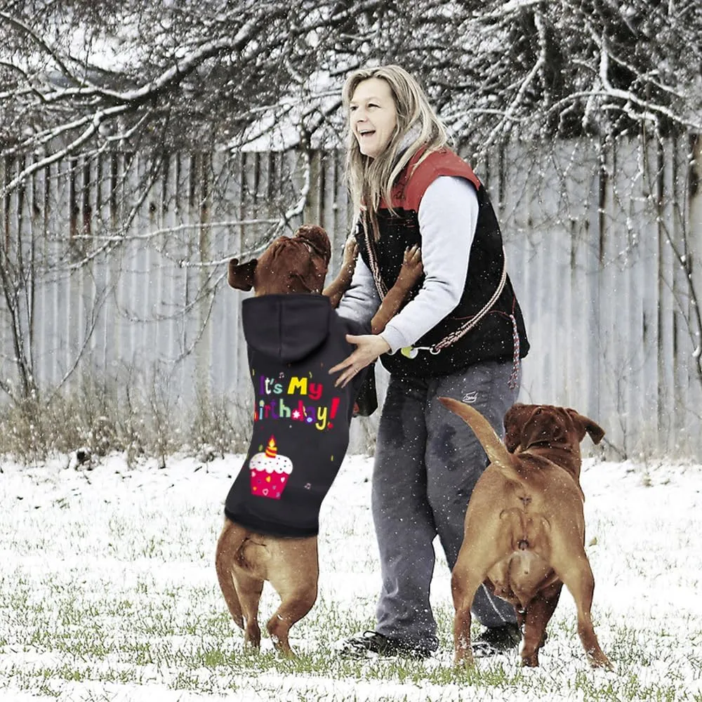 GreenJoy Dog Sweater Dog Hoodie Cold Weather Coat Hooded Sweatshirt for Puppies,Cats, Small Medium Large Dogs (Black(It's My Birthday), X-Large)