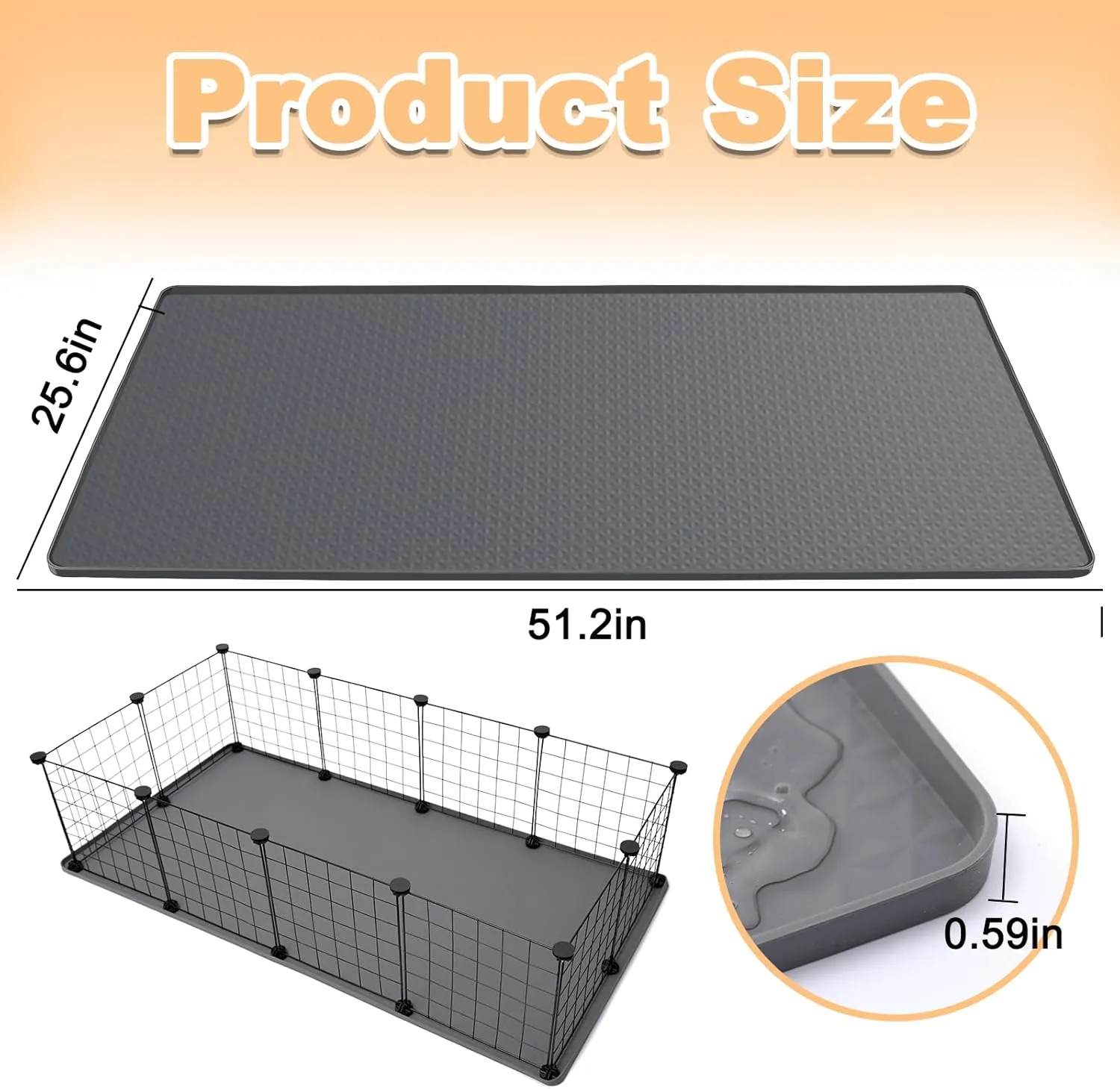 Guinea Pig Cage Liners, Rabbit Cage Liner, Waterproof Pet Silicone Pad, Reusable & Anti Slip & Waterproof,Guinea Pig Pee Pad for Rabbit,Bunny,Chinchilla,Large Size 51.2'L x 25.6'W