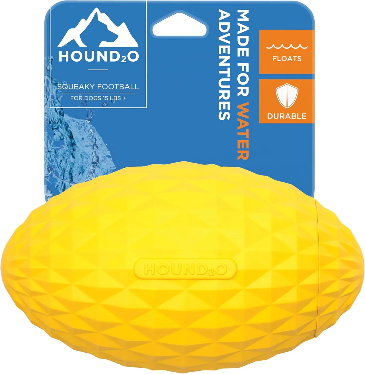 Hound2O Outdoor Dog Toys | Squeaky Football for Dogs, Bright Yellow | Durable Toy That Floats for Water Adventures | Interactive Ball for Dogs Made from Non-Toxic Materials