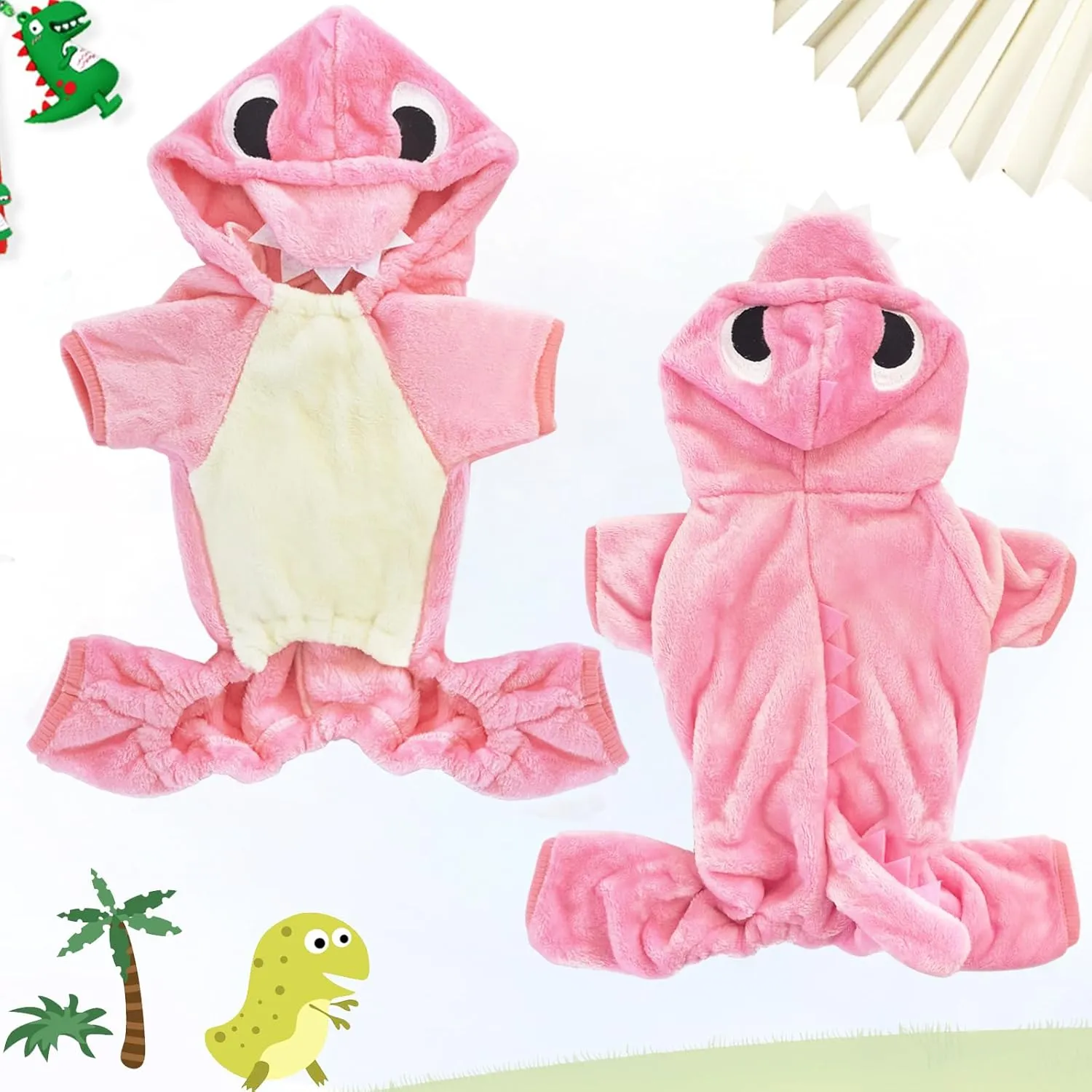 Idepet Dinosaur Dog Costume Clothes for Small Dogs Pet Halloween Costume Puppy Clothing Cats Outfits Funny Apperal(Pink,S)