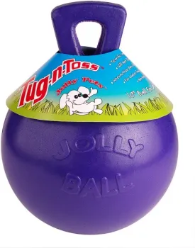 Jolly Pets Tug-n-Toss Heavy Duty Dog Toy Ball with Handle, 6 Inches/Medium, Purple
