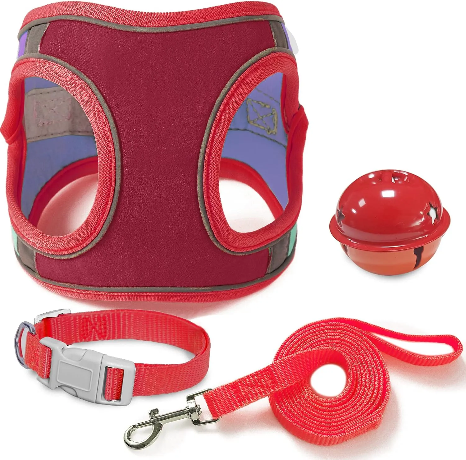 JSXD Cat Harness,Leash and Collar Set,Escape Proof Kitten Vest Harness for Walking,Easy Control Night Safe Pet Harness with Reflective Strap and Bell for Small Large Kitten,Fit for Puppy,Rabbit