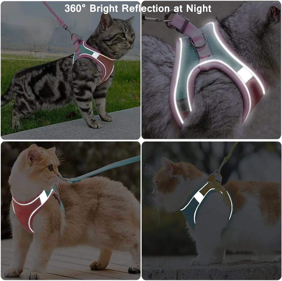 JSXD Cat Harness,Leash and Collar Set,Escape Proof Kitten Vest Harness for Walking,Easy Control Night Safe Pet Harness with Reflective Strap and Bell for Small Large Kitten,Fit for Puppy,Rabbit